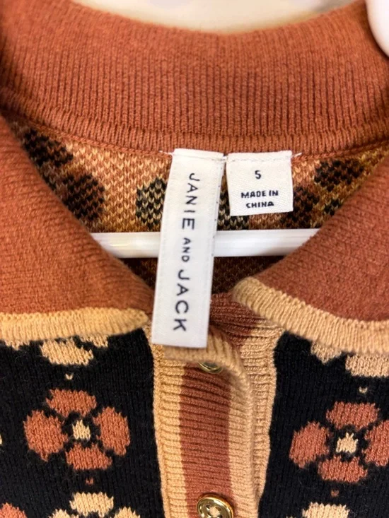 Janie and Jack Black Collared Long Sleeve Dress with Rust and Cream Floral Yoke - Picture 5 of 6